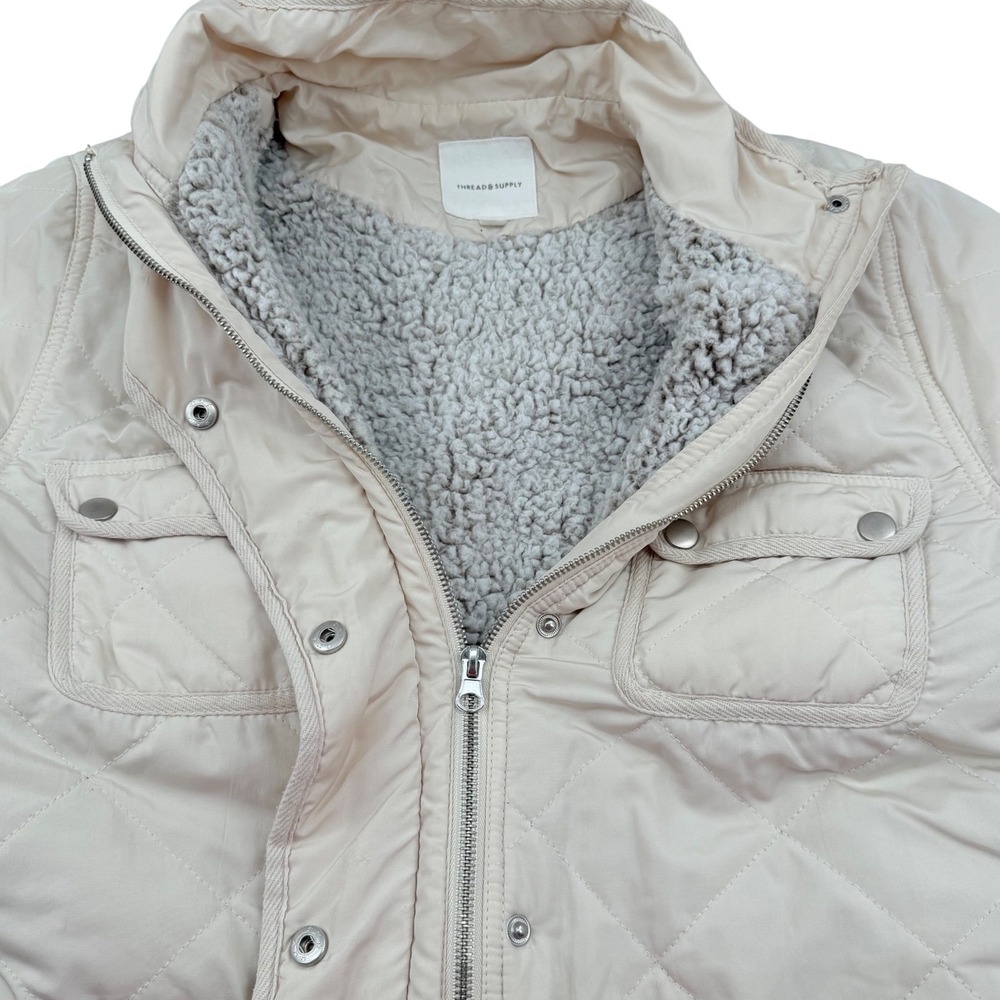 Thread Supply Quilted Sherpa Lined Bone Coat Jacket Full Zip Snap Closure Large
